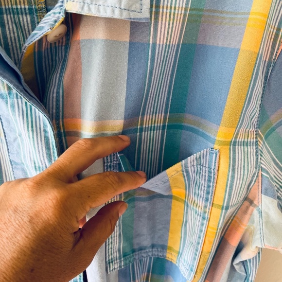 Gap Sz 14 Short Sleeve Plaid Romper Drawstring Waist Pockets Button Down - Picture 7 of 14